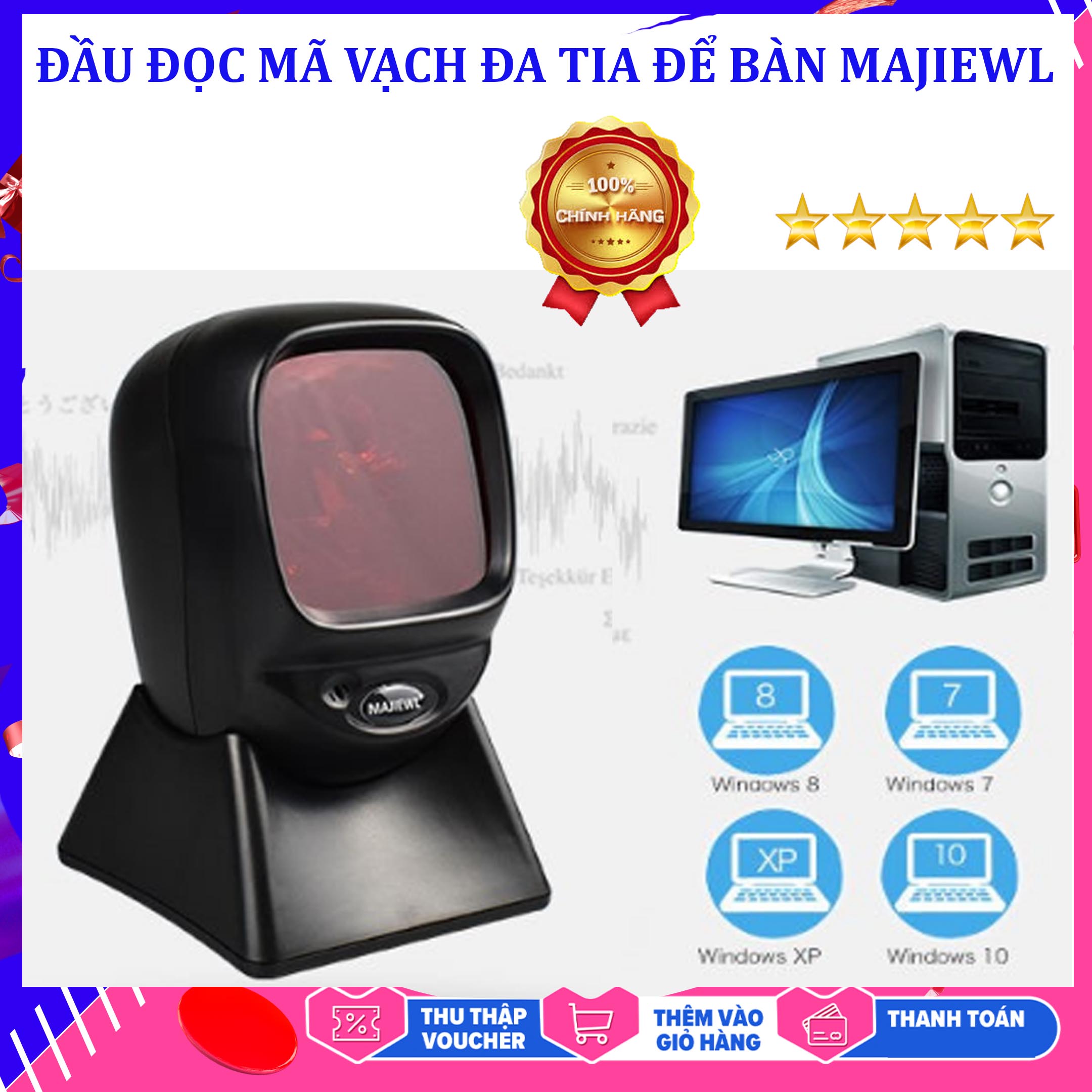 Máy đọc mã vạch đa tia, Đầu đọc mã vạch đa tia để bàn MAJIEWL, May doc ma vach, Cách sử dụng máy bán barcode đơn giản - Giảm giá hấp dẫn tới 50% - Bảo hành uy tín 1 đổi 1