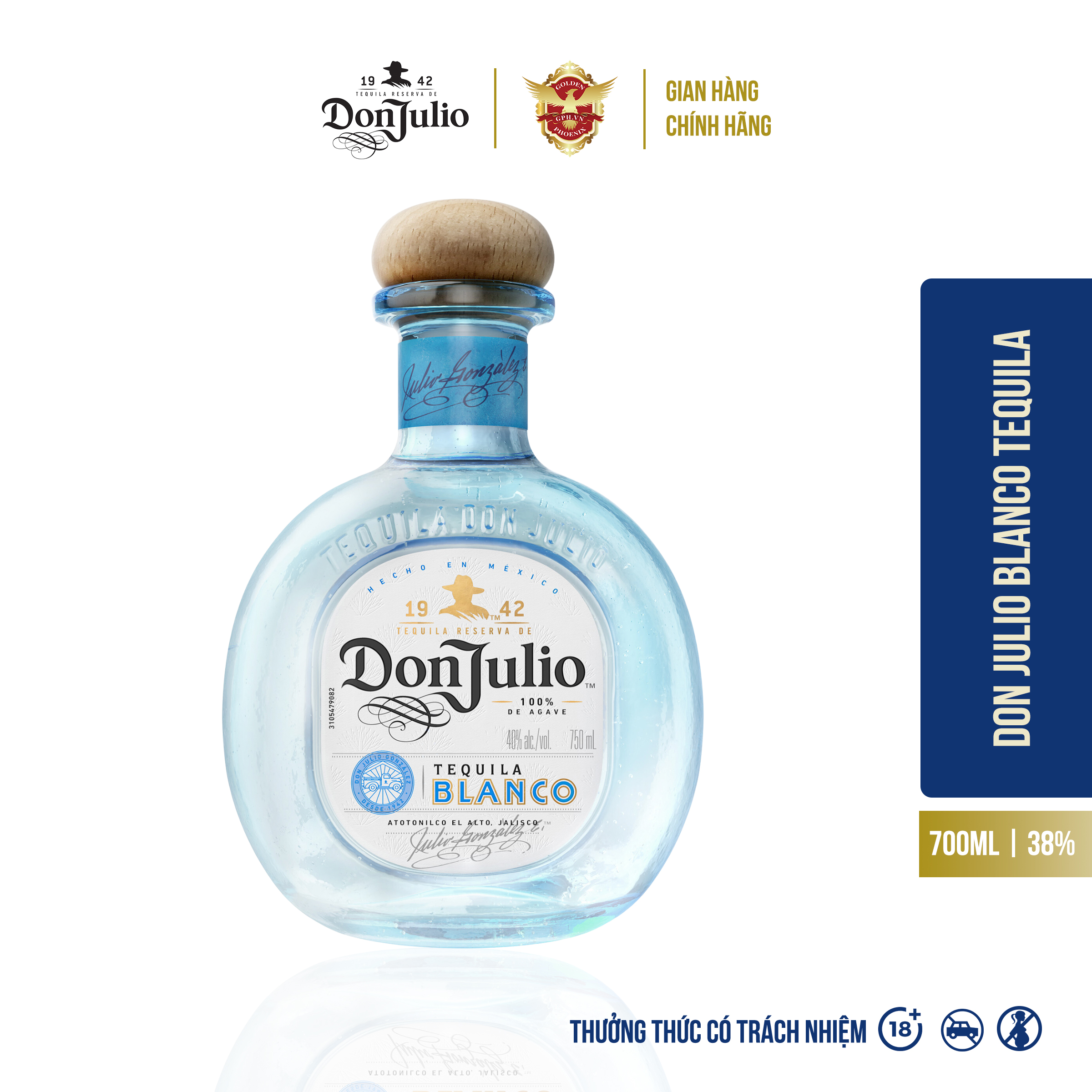 Rượu Tequila Don Julo Blanco 38% 750ml - Hương Vị Truyền Thống, Tinh Khiết & Dịu Nhẹ
