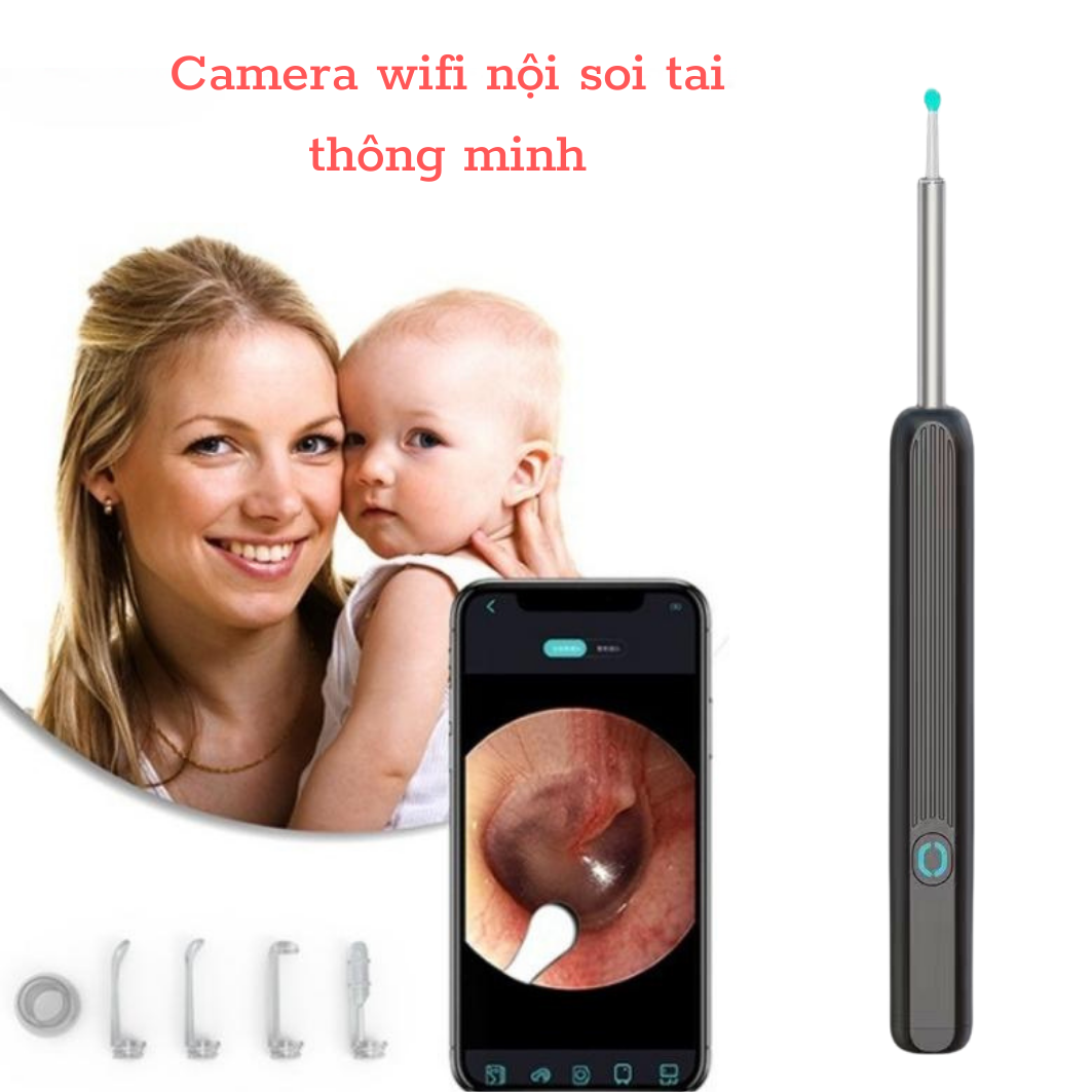 Camera nội soi tai mũi họng, dụng cụ lấy ráy tai có camera an toàn, kết nối wifi không dây với các thiết bj thông minh. Bảo hành 6 tháng