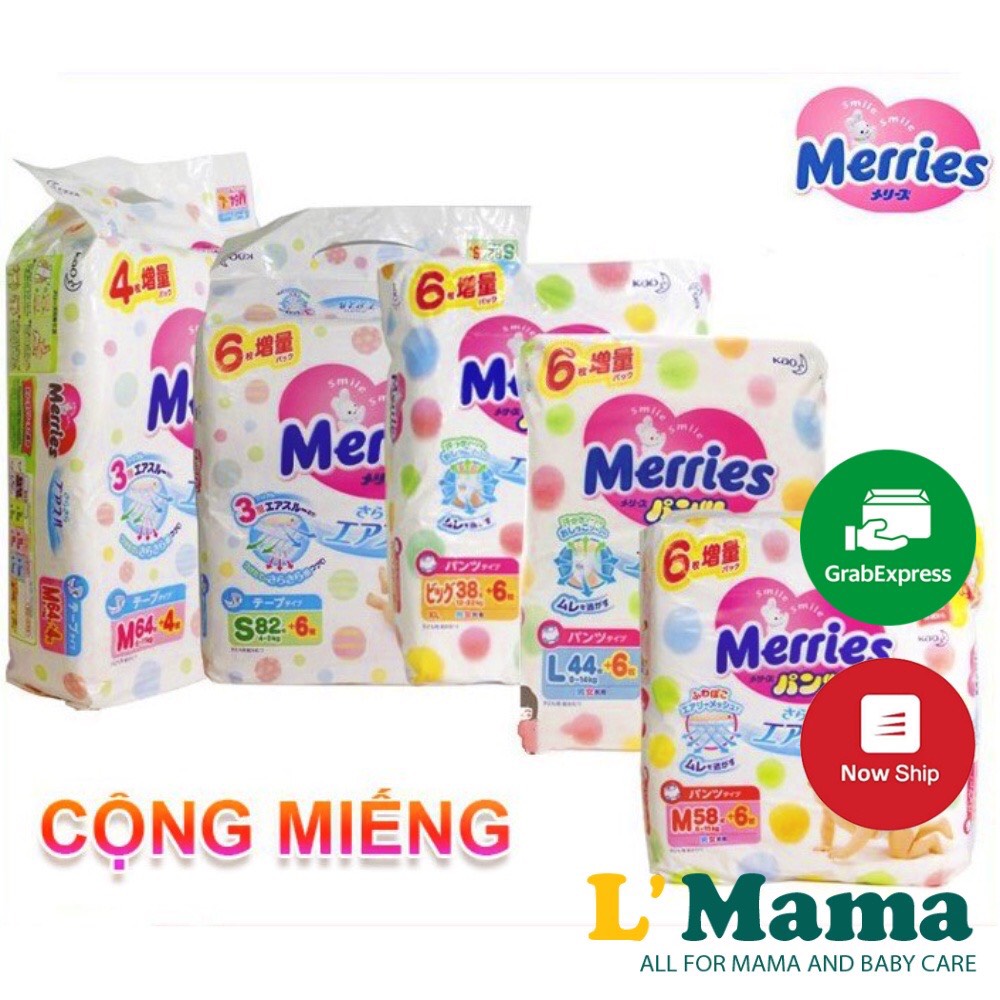 Bỉm - tã dán - quần meries nội địa nhật chính hãng cộng miếng dán/quần đủ size nb96/s88/m68/m64/l58/l50/xl44/xxl2