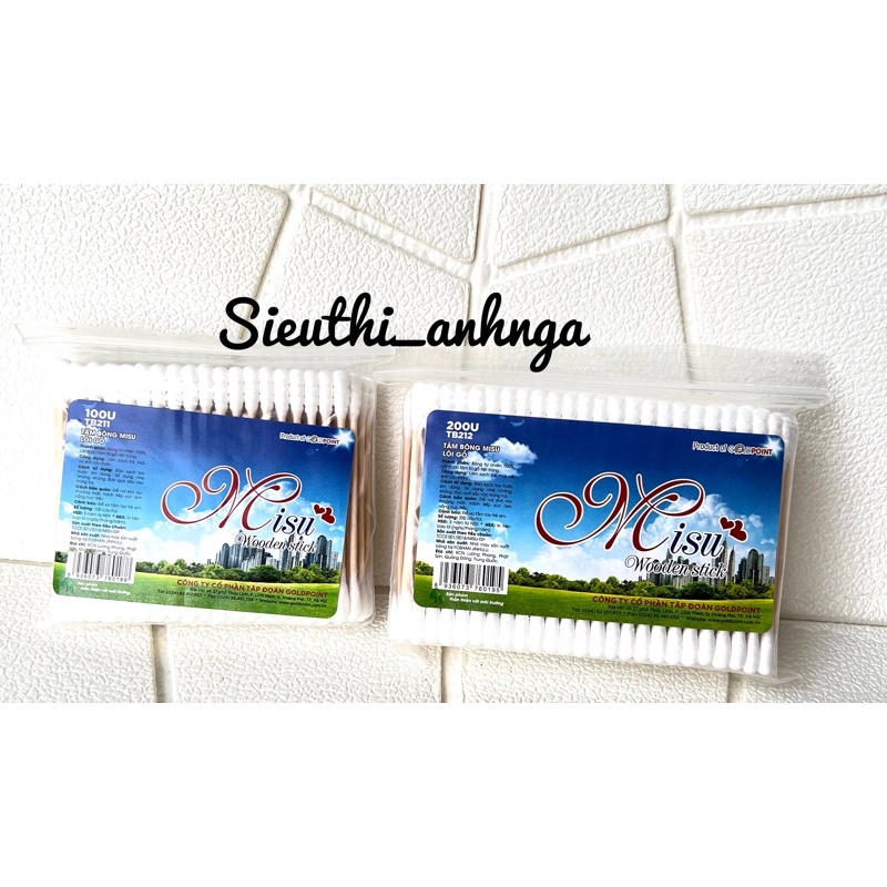 Tăm bông cán gỗ misu túi 100 cây/200 cây