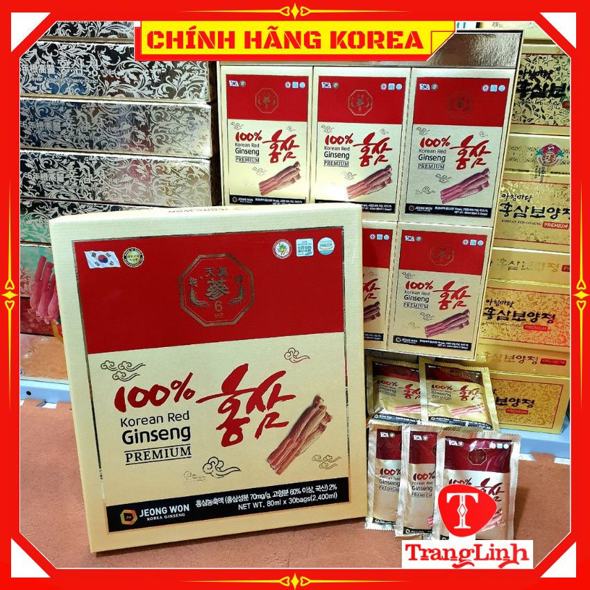 Nước hồng sâm hàn quốc Jeong Won nguyên chất 100%, hộp 30 gói - Tăng đề kháng, Sức khỏe, Chống lão hóa, tranglinh