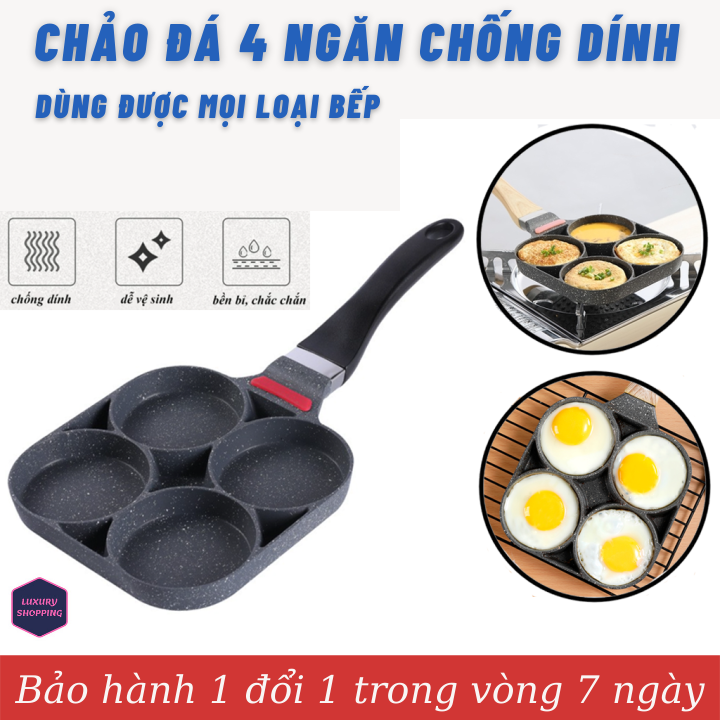 Chảo đá 4 ngăn chống dính làm bánh đổ chả trứng sử dụng trên mọi loại bếp - chảo đá 4 ngăn chống dính chiên rán trứng làm bánh đa năng tiện dụng