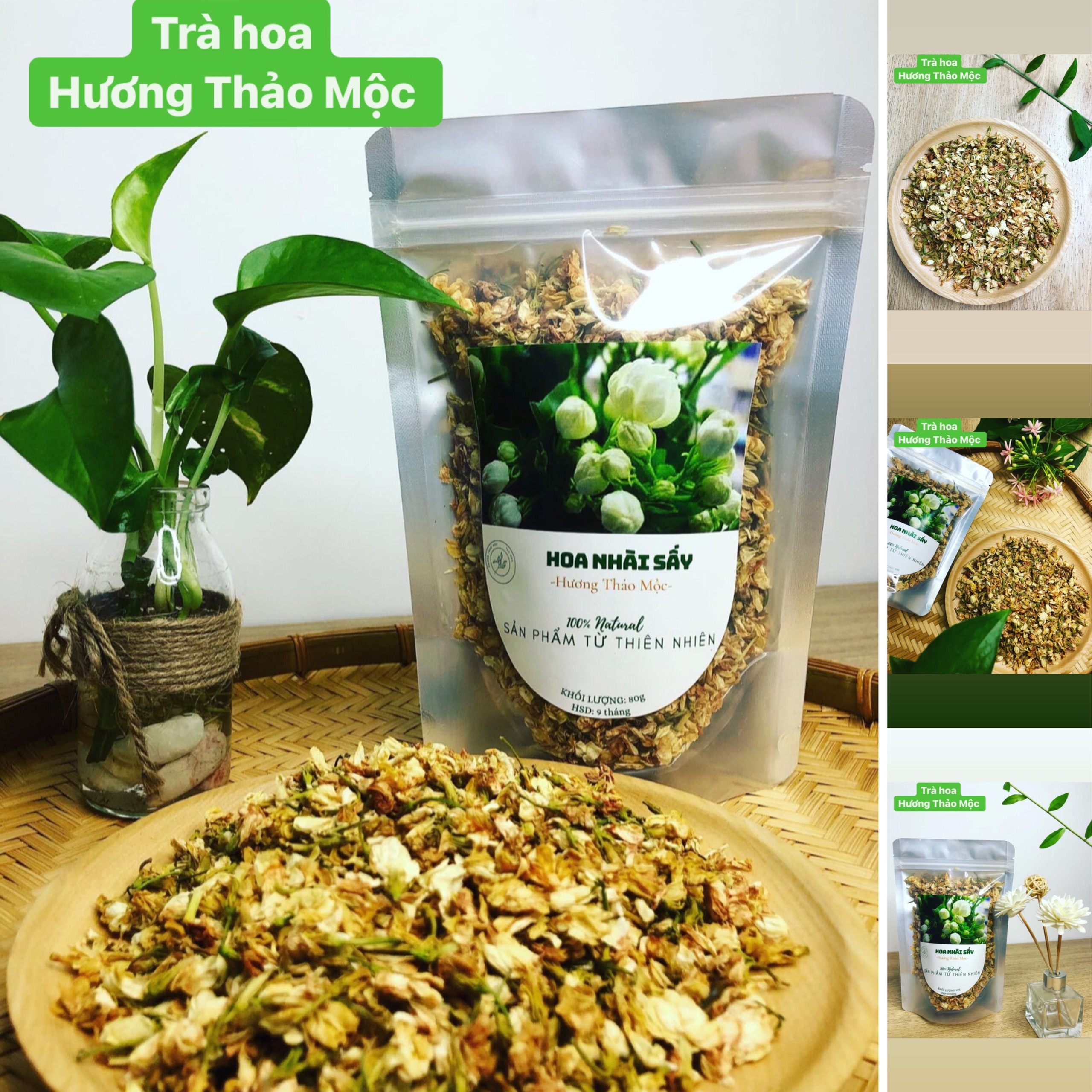 Trà Hoa Nhài sấy lạnh nguyên bông, Trà Thảo Mộc Giảm Mỡ Bụng Đẹp Da - Hương Thảo Mộc