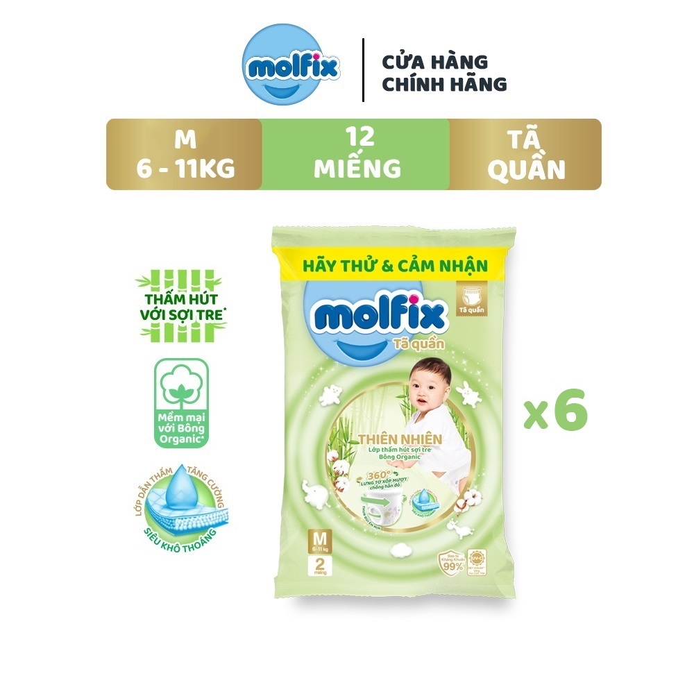 12 miếng tã quần Molfix Thiên nhiên M