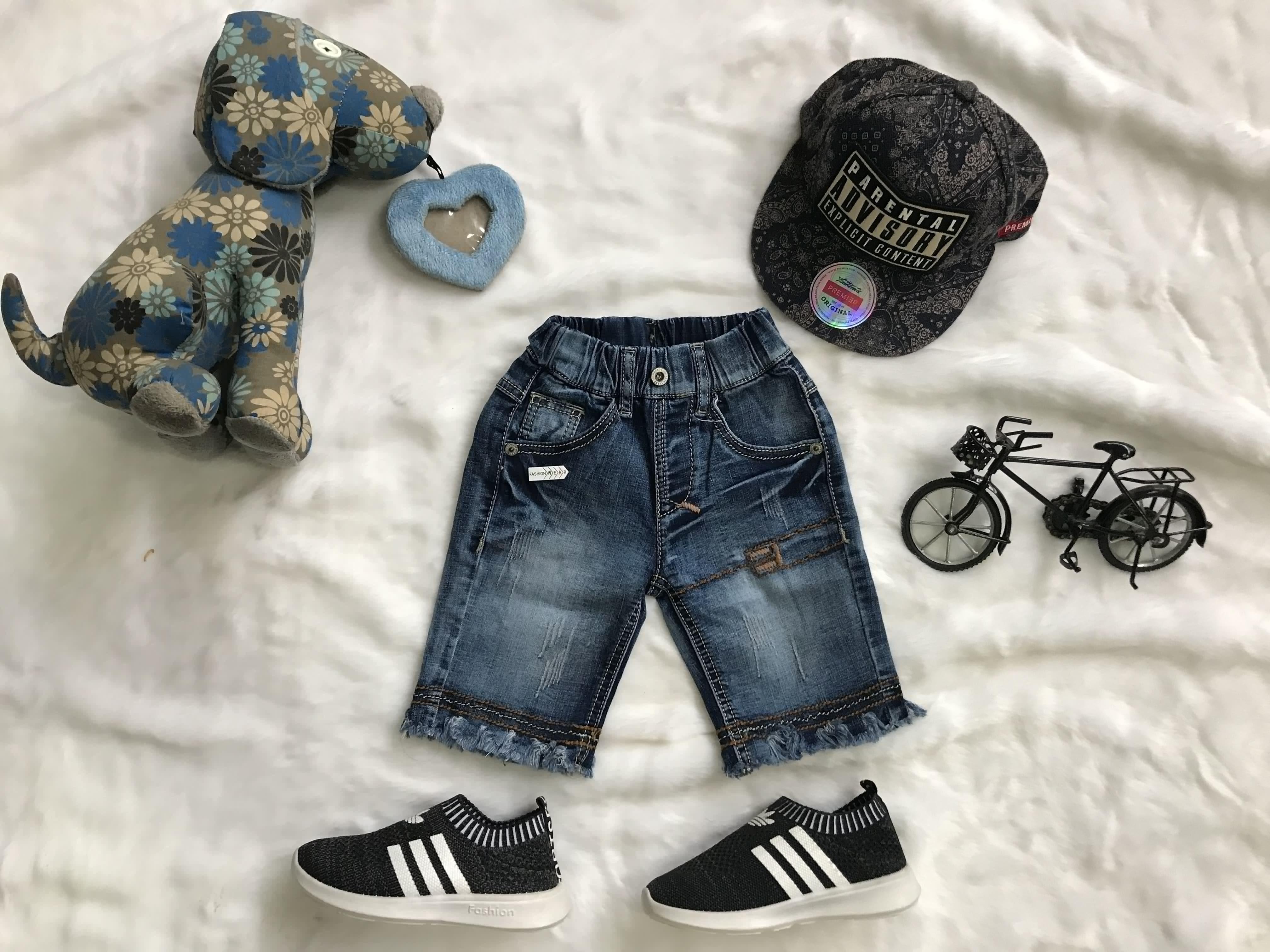 Quần ngố lững jean cao bồi chất thun cho bé 10 - 25kg