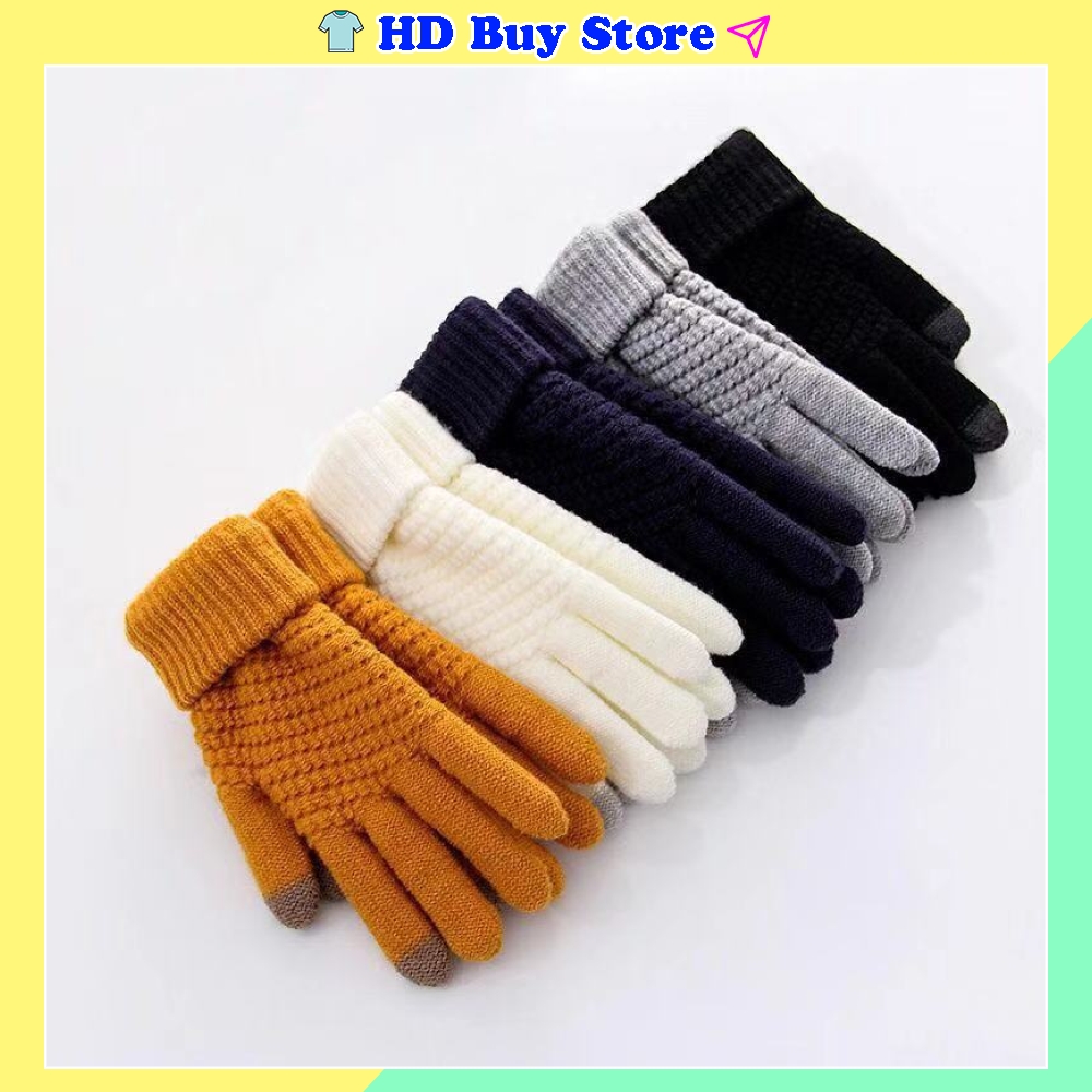 Găng tay len cảm ứng nhiều màu trơn ấm áp dày dặn - Bao tay len cảm ứng GT04