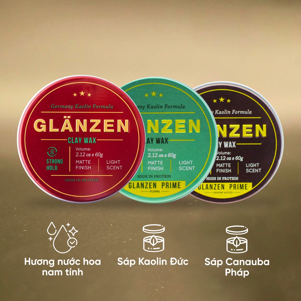 Sáp Vuốt Tóc Nam Glanzen Giữ Nếp Dưỡng Ẩm 24h 30Shine 60g - Dễ Tạo Kiểu, Không Bết Dính