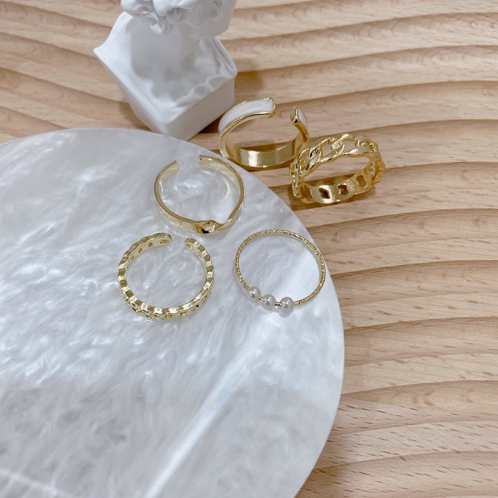 (Giảm 20% đơn 99k) - Set 5 nhẫn style cá tính titan không đen rỉ trang sức phụ kiện accessories - Yuky Studio