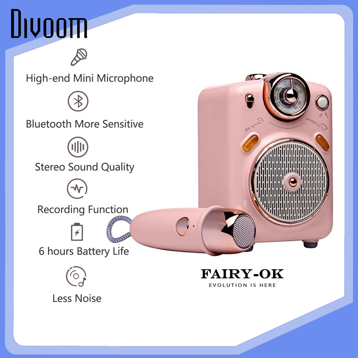 Divoom Fairy-OK Loa karaoke Bluetooth mic đa chức năng Loa di động không dây mini có micrô để hát divoom ditoo