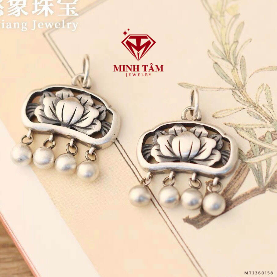 Charm bạc khóa trường mệnh hoa sen bạc 925,Mặt dây chuyền khóa trường mệnh hoa sen bạc 925-Minh Tâm Jewelry