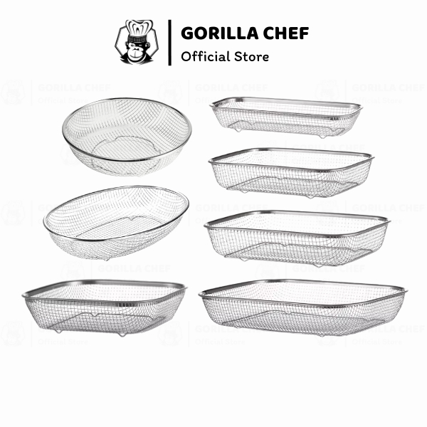  Rổ inox 304 kiểu Nhật GORILLA CHEF dạng lưới đựng thức ăn chiên và để ráo trái cây vô cùng an toàn và tiện lợi 