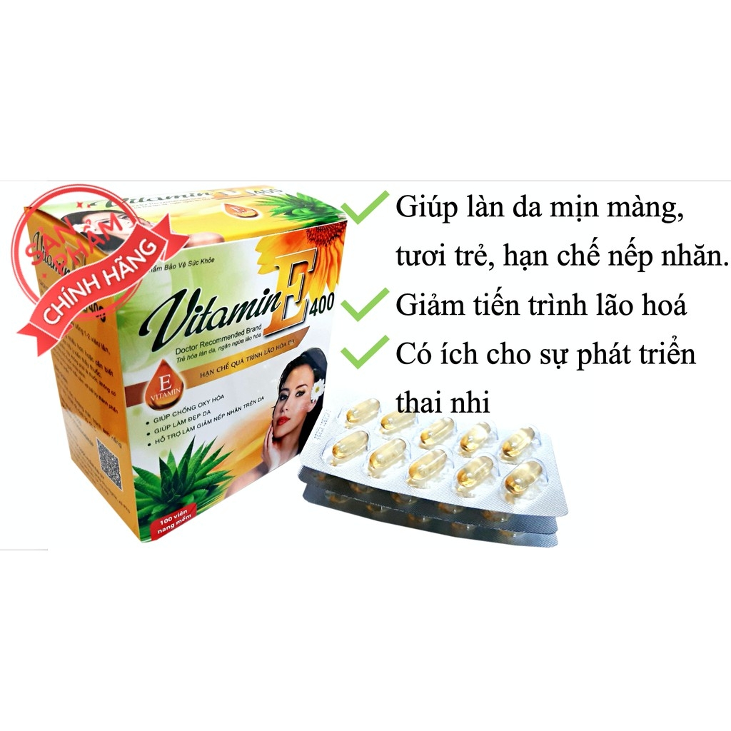 VITAMIN E hộp 100 viên giảm tiến trình lão hoá da giúp da mịn màng tươi sáng