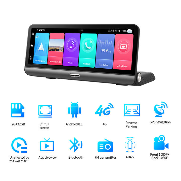 Camera hành trình đặt taplo tích hợp cam lùi Phisung K6 Định vị GPS/Wifi/4G giám sát ô tô xe hơi từ xa