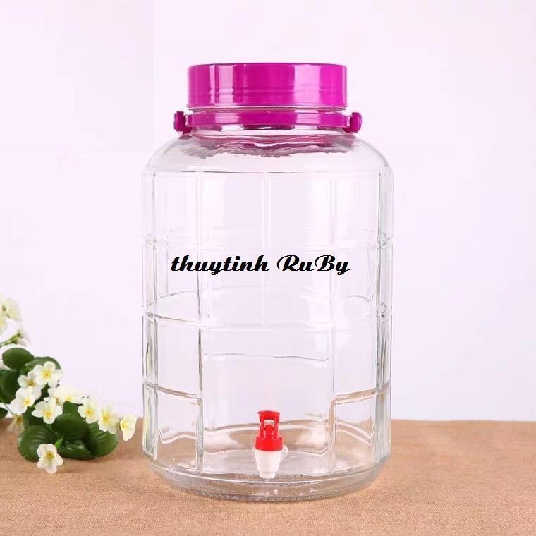 Bình Thủy Tinh Quai Xách Ngâm Rượu 12 Lít (Có Vòi), Keo Ngâm Rượu Sang trọng, Hũ Ngâm Ruou, Bình Ngâm Trái Cây, Binh Sam, Hu Lo Ngam Nhan Sam