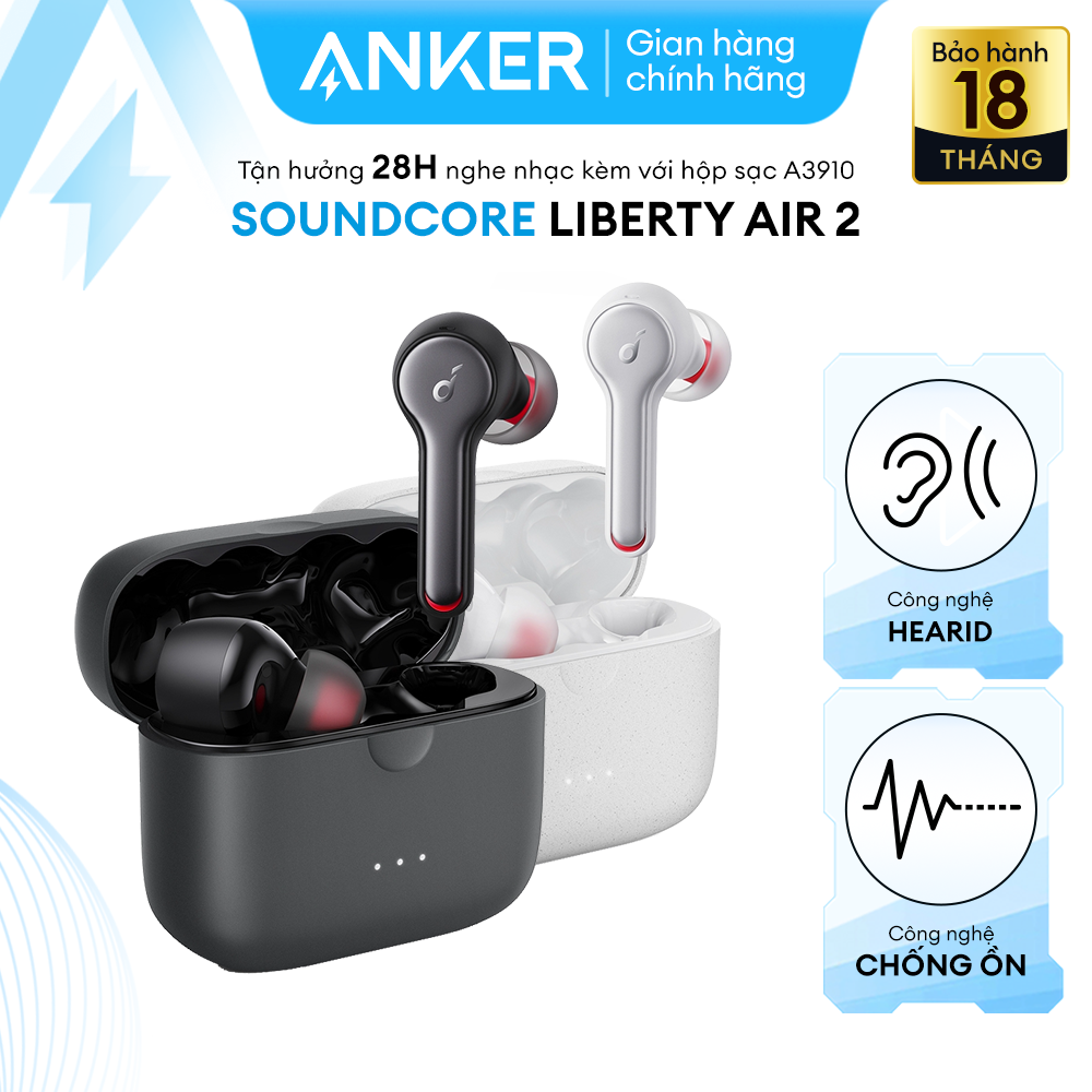 Tai nghe bluetooth TWS SOUNDCORE Liberty Air 2 (by Anker) - A3910 - Điều khiển cảm ứng, hỗ trợ sạc nhanh 10 phút nghe nhạc 1 giờ, hỗ trợ sạc không dây, nghe nhạc đến 28 giờ