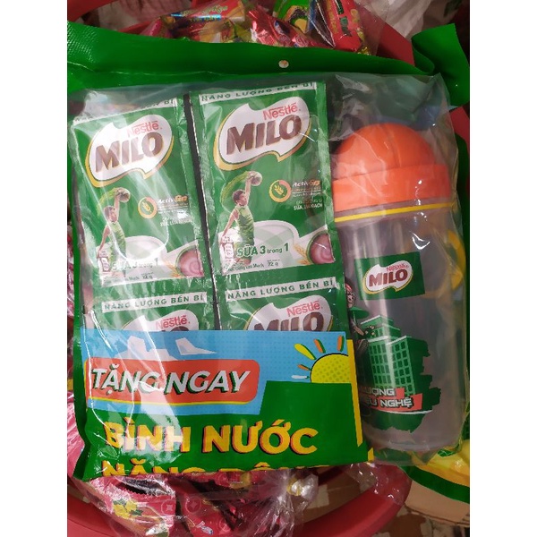 Combo 20 gói Milo x 22g Tặng 1 bình nước - Sữa bột Milo thức uống lúa mạch Nestle sữa bột ca cao hòa tan nguyên chất thơm ngon bổ dưỡng Activ Go Nestlé