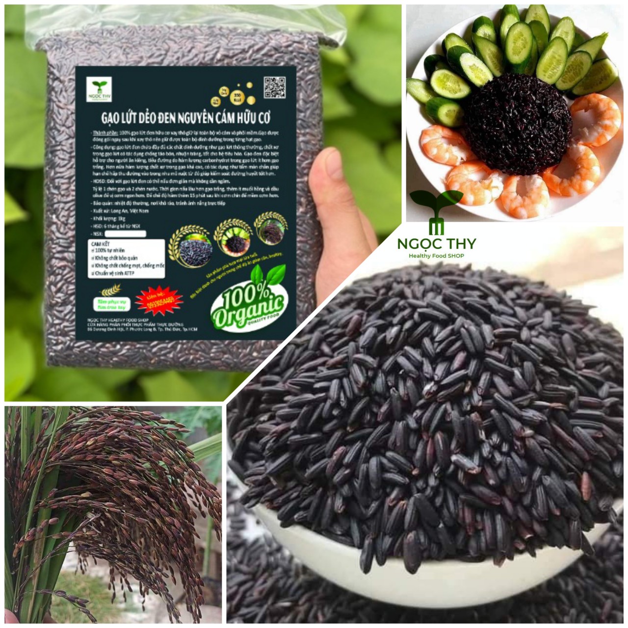 [NT Food] Gạo lứt đen nguyên cám hữu cơ cơm lức dẻo nấu không ngâm ăn kiêng eatclean giảm cân gói 1kg