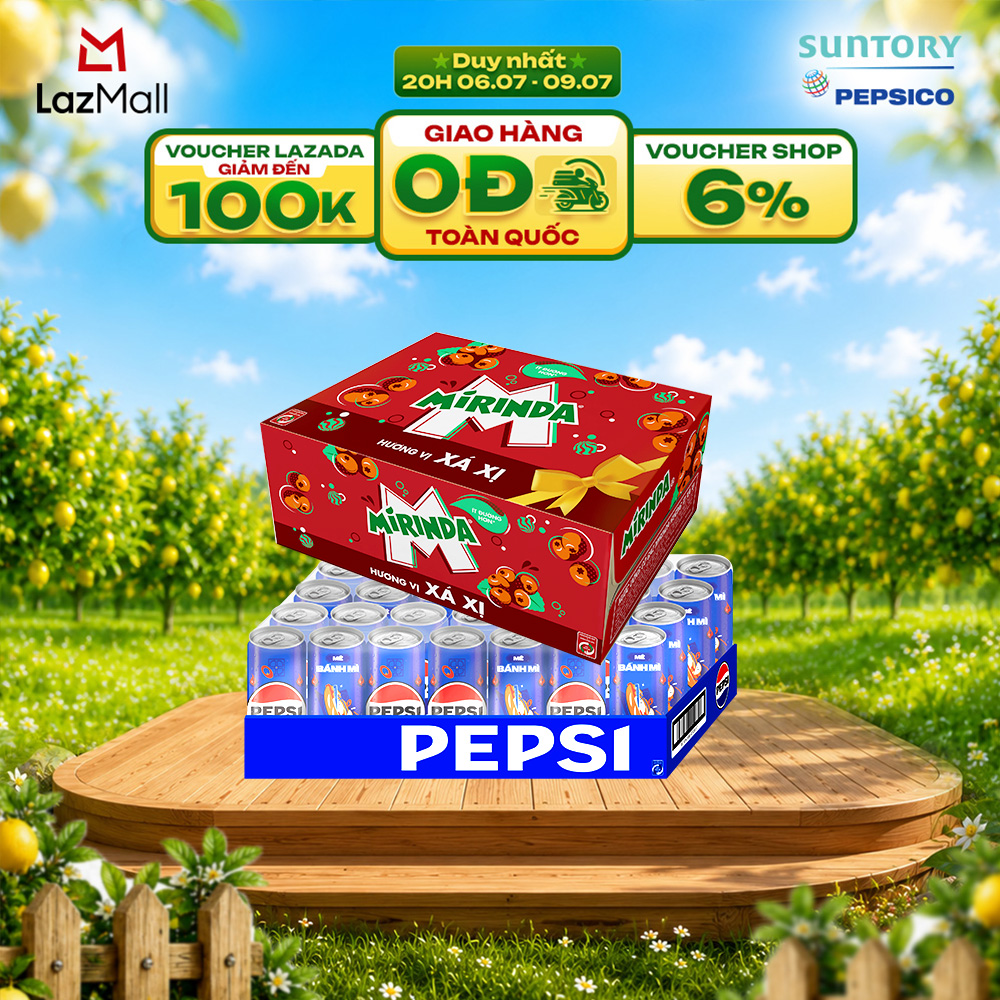 [SALE 7.7] Combo 2 Thùng 24 Lon Nước Ngọt Giải Khát Có Gaz Pepsi và Mirinda Xá Xị (320ml/lon)
