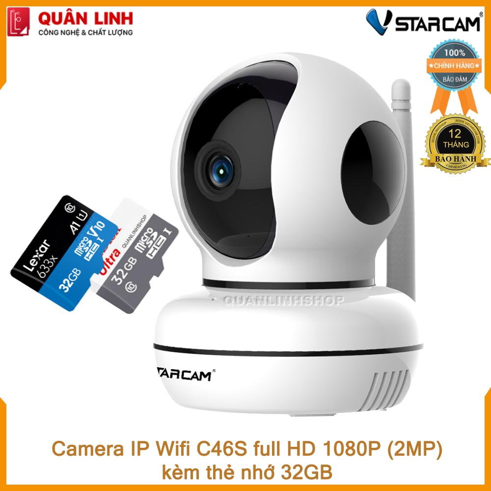 Camera giám sát ip wifi hồng ngoại ban đêm vstarcam c46s full hd 1080p 2mp kèm thẻ 32gb