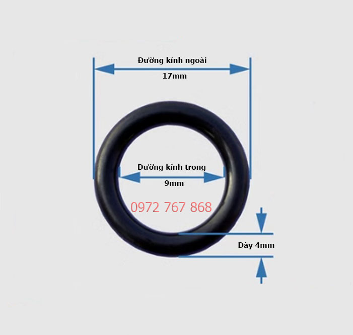 Gioăng cao su NBR 9*4mm, đường kính trong 9mm, đường kính ngoài 17mm, dày 4mm