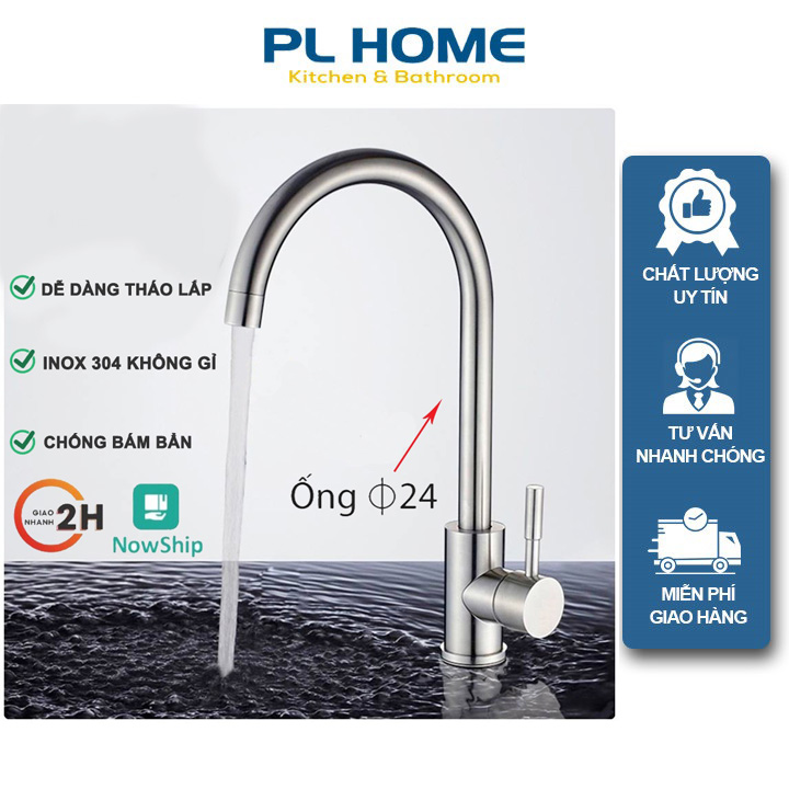 Vòi rửa bát lạnh inox sus 304 - ống 24 - vòi rửa chén