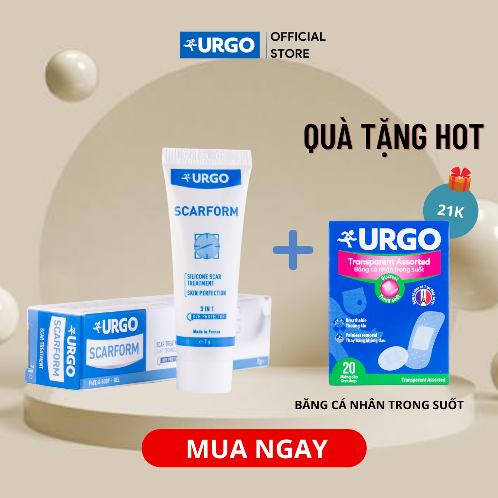 1 hộp Gel làm mờ sẹo Urgo Scarform tặng 1 hộp Băng cá nhân trong suốt Urgo Transparent Assorted