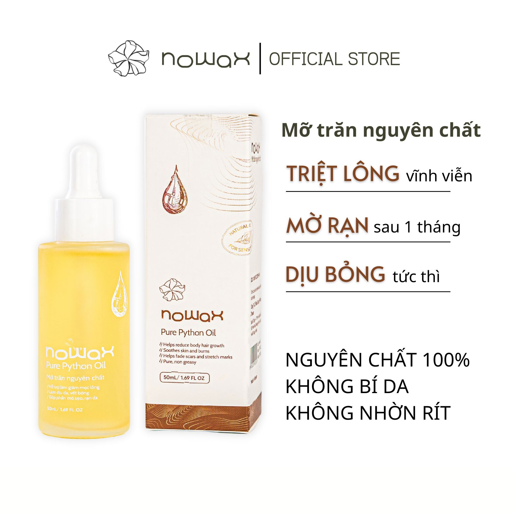 Mỡ trăn nguyên chất Nowax triệt lông, mờ rạn da, làm dịu bỏng, mờ sẹo, dưỡng da; Mỡ trăn Nhài Isabella Nowax