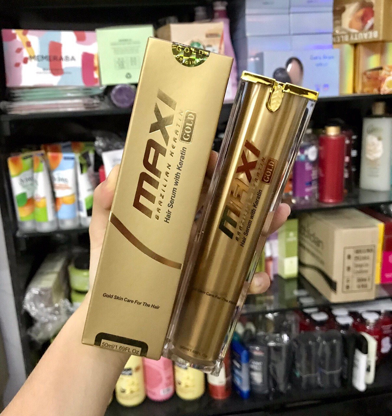 [ XẢ KHO DATE XA ] Tinh Chất Dưỡng Tóc Mềm Mượt MAXI Brazilian Keratin Hair Serum Gold 50ml Có Tem