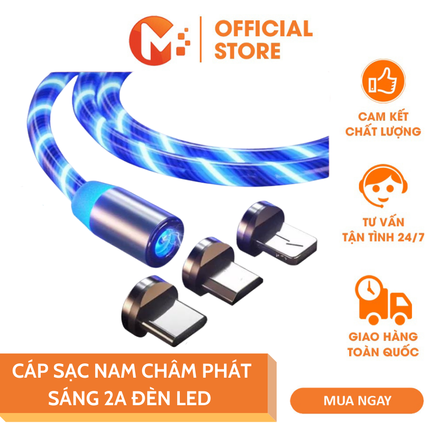 [HCM]Cáp Sạc Nam Châm Phát Sáng 2A Đèn Led Dòng Chảy Có Đầu Sạc Lightning Type-C Micro USB cáp sạc nhanh cáp sạc đa năng cáp sạc điện thoại iPhone Samsung Oppo dây cáp sạc phát quang cáp sạc nam châm có đèn dây sạc điện thoại MIKATEK