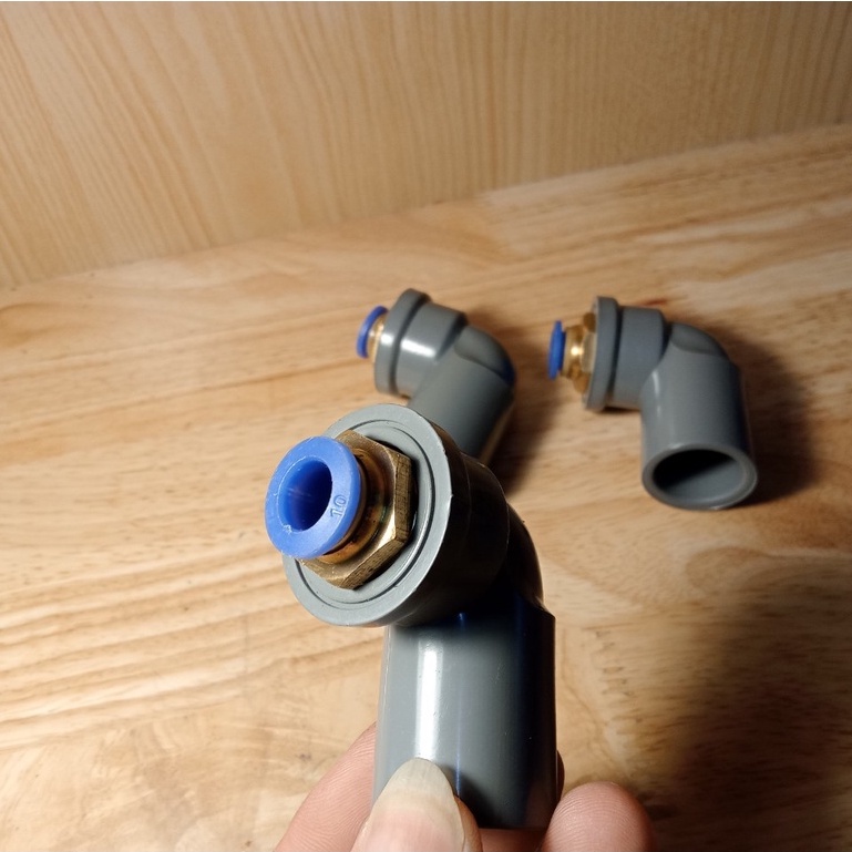 Đầu chuyển đổi cút, co 21 pvc ra nối nhanh ống pu phi 8, 10mm