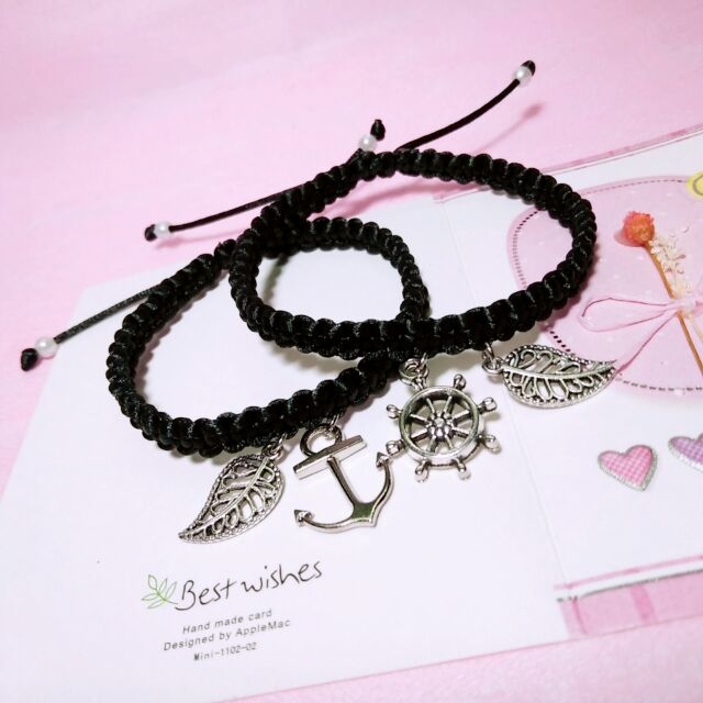 Bộ 2 vòng tay cặp đôi tình yêu đan dây charm mỏ neo bánh lái