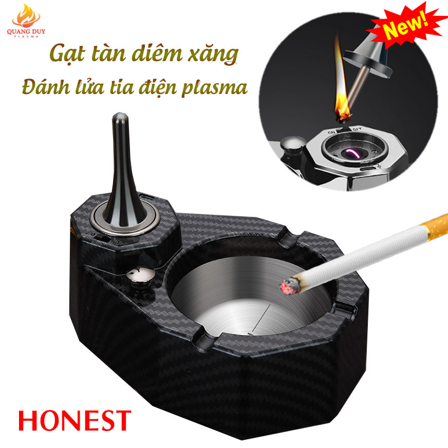 Gạt tàn thuốc la Honest diêm xăng tích hợp bật lửa điện plasma 2 tia mồi lửa nhẹ nhàng độc đáo