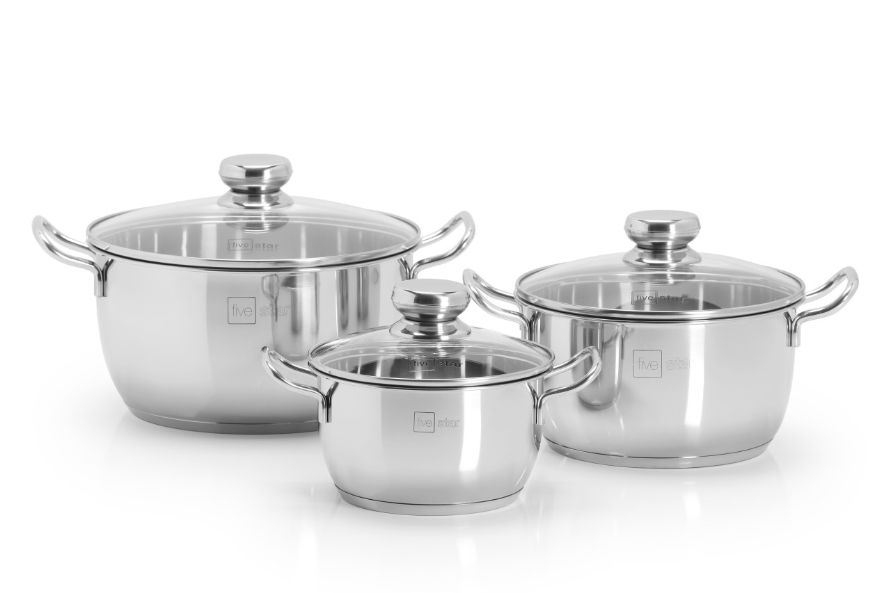 Bộ nồi inox 430 bếp từ Fivestar Standard 3 chiếc nắp inox/nắp kính.tặng 1 vá canh inox