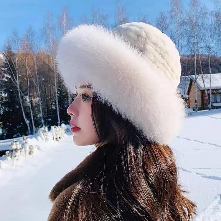 Mũ lông bông tuyết trắng mũ len