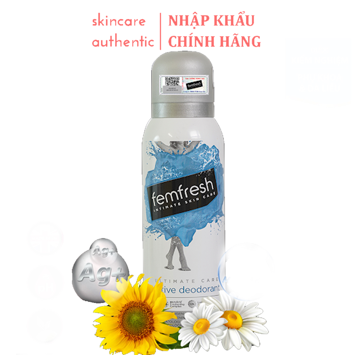Xịt thơm mát vùng kín cao cấp Femfresh Deodorant Spay 125ml | Xanh - Ion Bạc