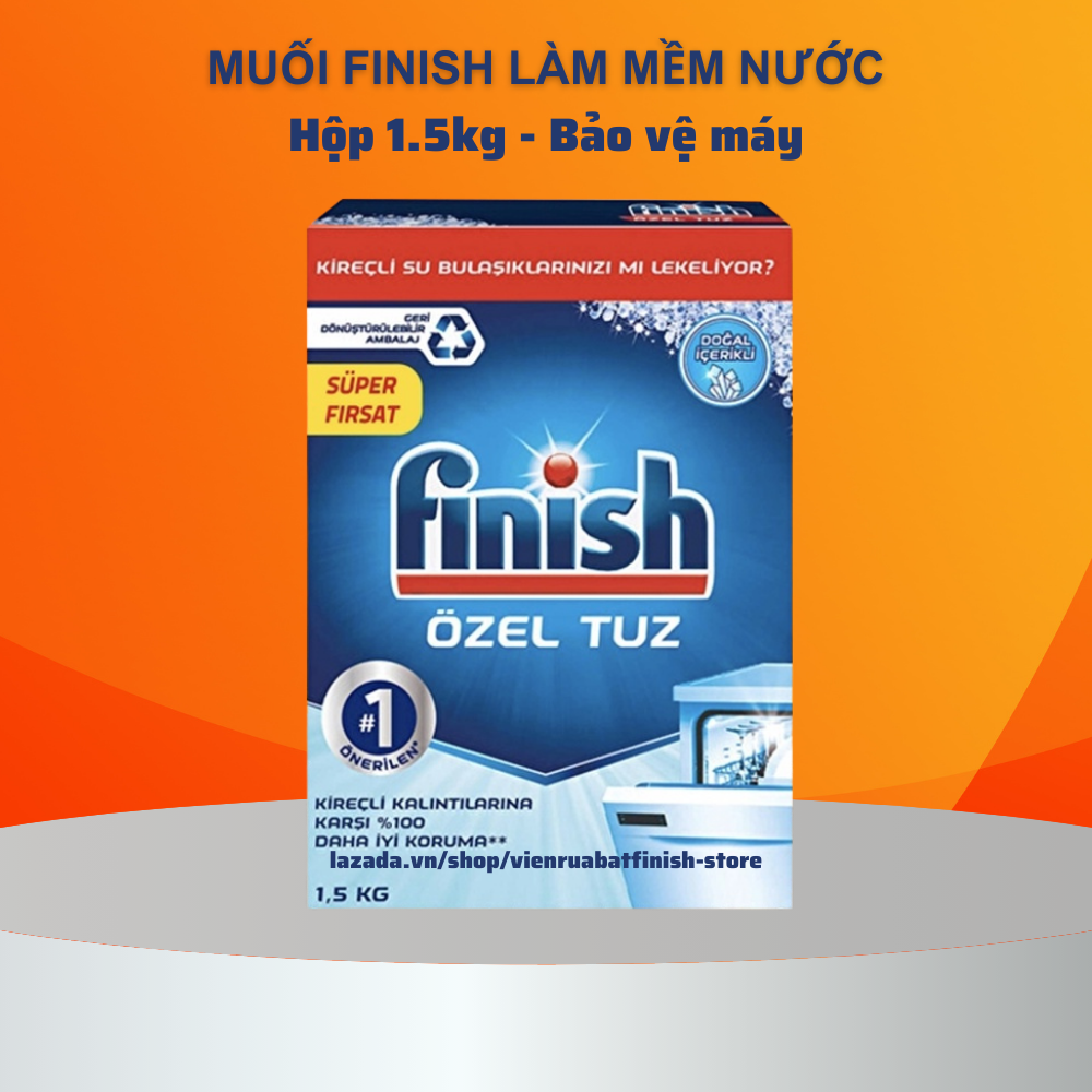 Muối rửa bát Finish 1,5kg/hộp muối làm mềm nước cứng dùng cho máy rửa bát máy rửa chén.