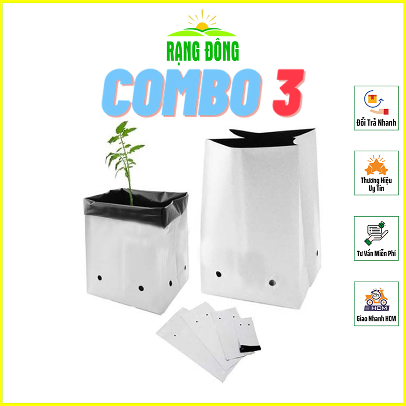 [Combo 3] Túi Trồng Cây 2 Lớp Trồng Rau, Trồng Hoa Tiện Lợi, Độ Bền Cao, Có Sẵn Lỗ Thoát Nước - Hạt giống Rạng Đông