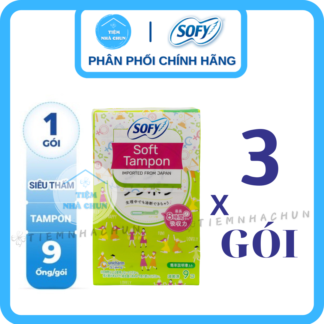 [CHE TÊN SP] [BVS] - BỘ 3 GÓI - Băng Vệ Sinh Sofy Soft Tampon Super Siêu Thấm Nhật Bản Gói 9 Ống (HÀNG NHẬP KHẨU CHÍNH HÃNG) - NHI.TNL / TIEMNHACHUN