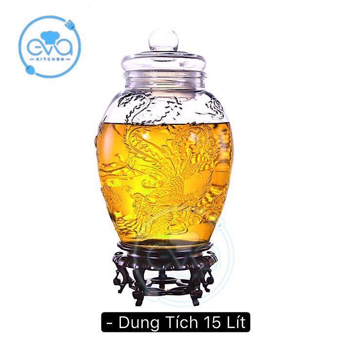 Bình ngâm thủy tinh 15 lít dáng chum hoạ tiết rồng phụng cr15l