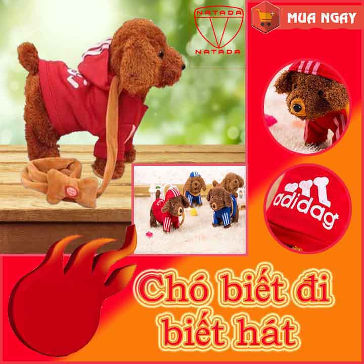 chó cún bông - chó nhồi bông biết đi - biết hát - có dây đeo cổ cho bé dắt 5
