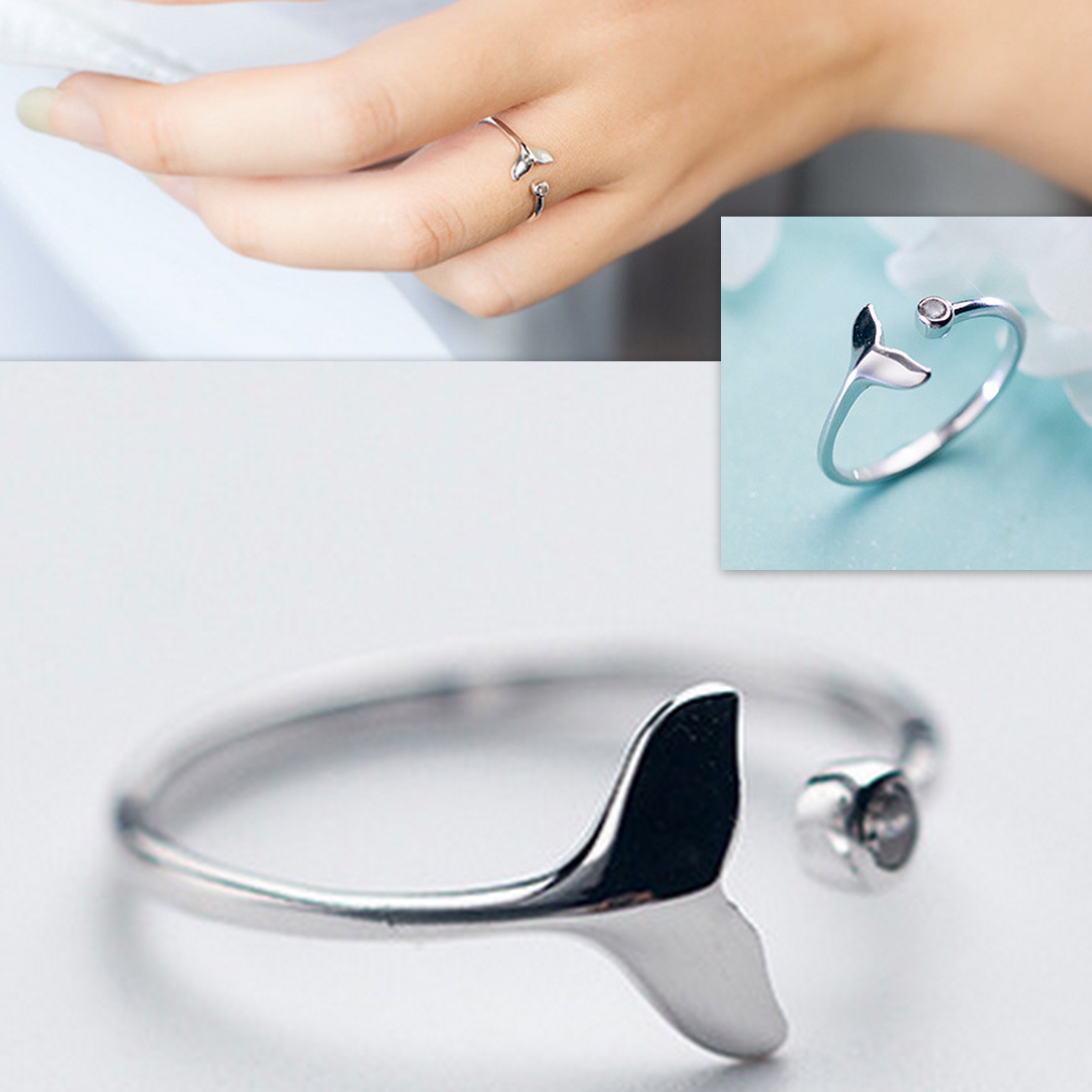 Nhẫn Bạc Nữ | Nhẫn Bạc Hình đuôi Cá Xinh Xắn Cá Tính Cho Nữ