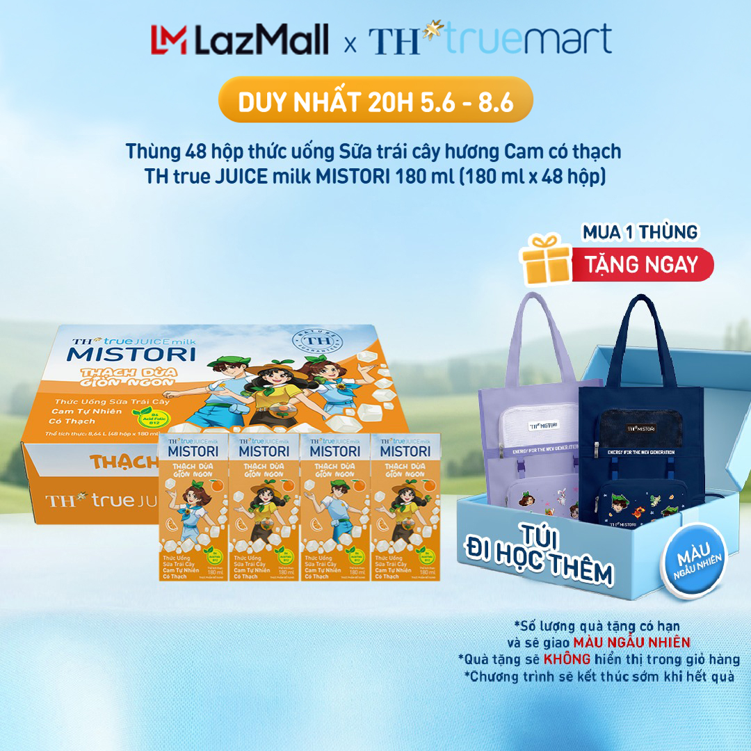 Thùng 48 hộp thức uống Sữa trái cây hương Cam có thạch TH true JUICE milk MISTORI 180ml (180ml x 48)