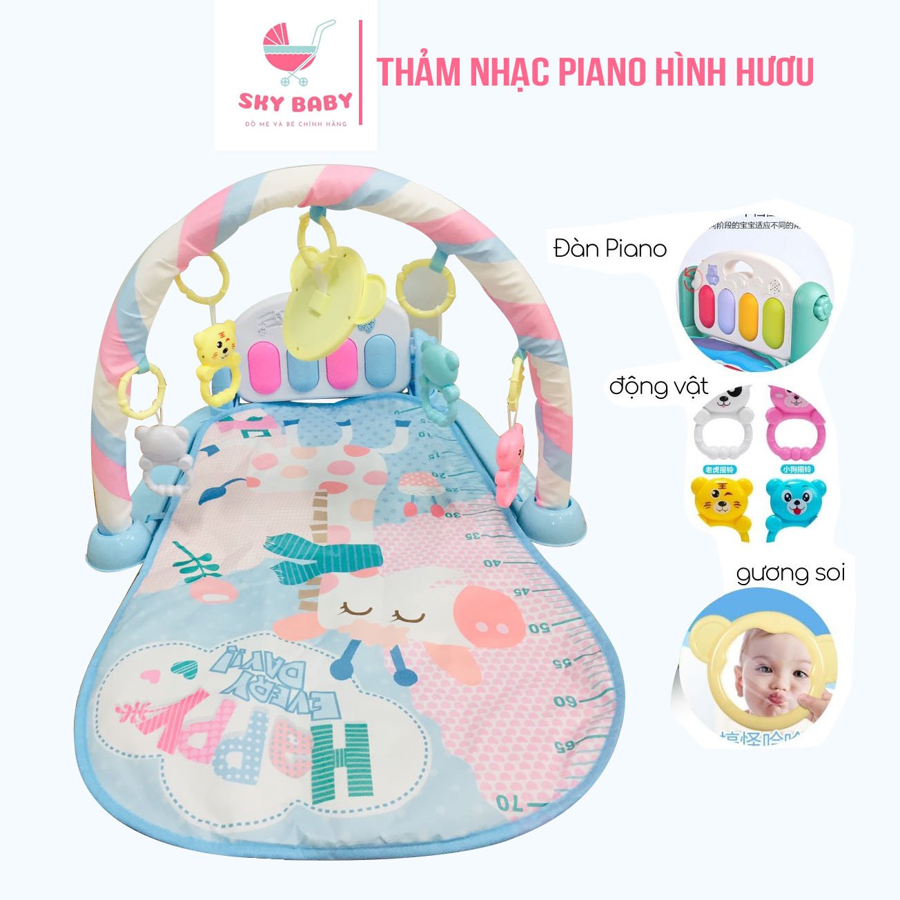 Thảm nhạc nằm chơi họa tiết HƯƠU cho bé từ 0 đến 36 tháng