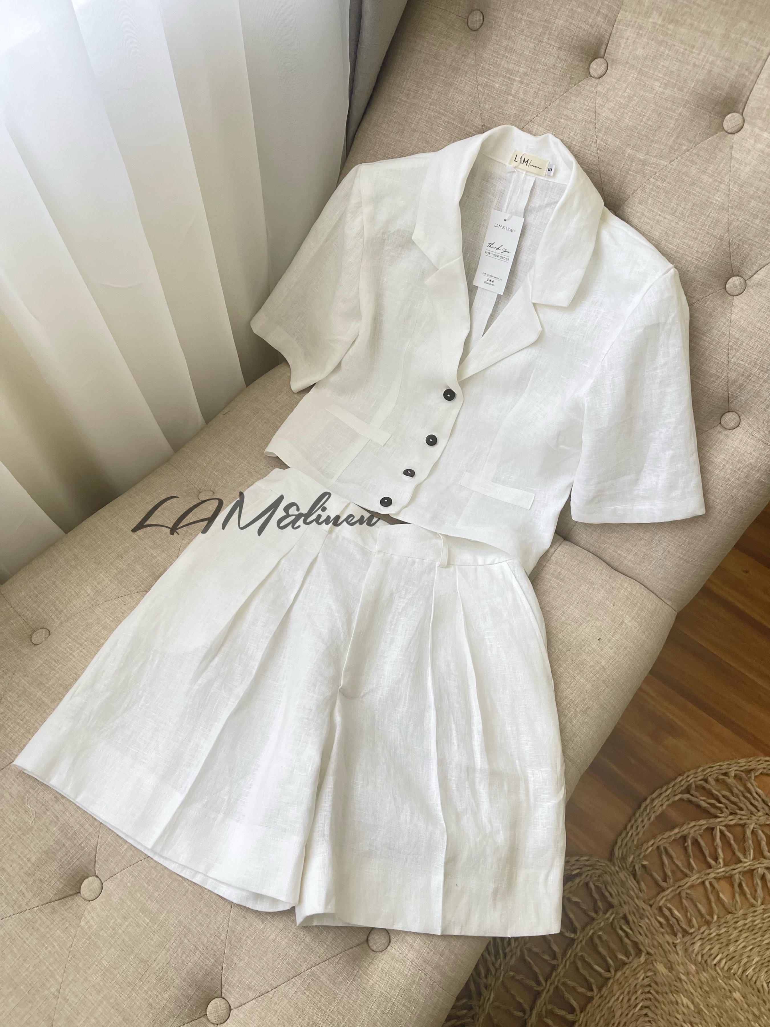 Áo Blazer và Quần short ngố- Linen Tưng Premium