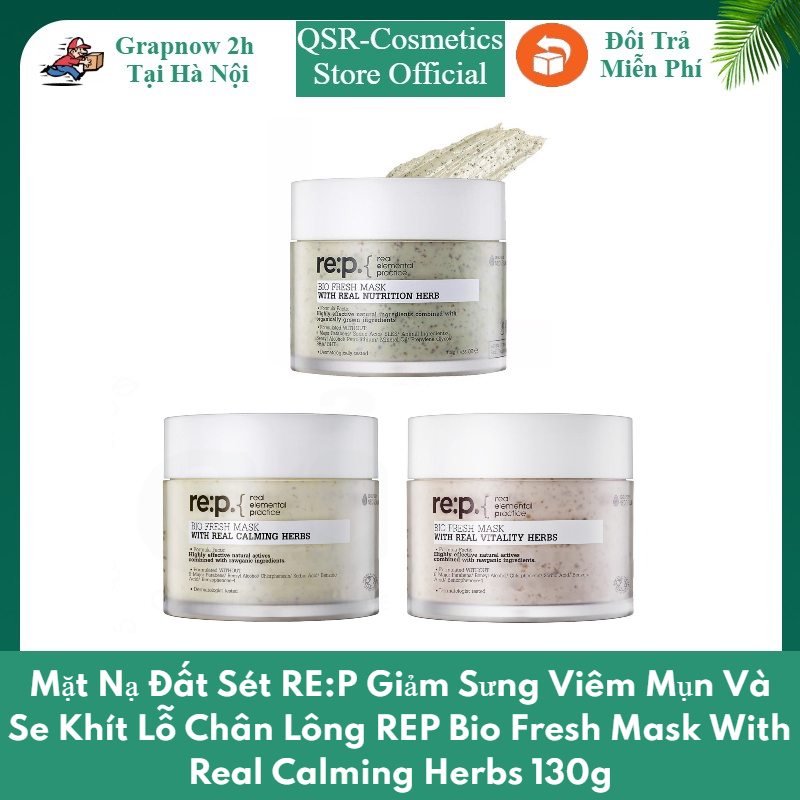 Mặt Nạ Đất Sét RE:P Giảm Sưng Viêm Mụn Và Se Khít Lỗ Chân Lông REP Bio Fresh Mask With Real Calming Herbs 130g