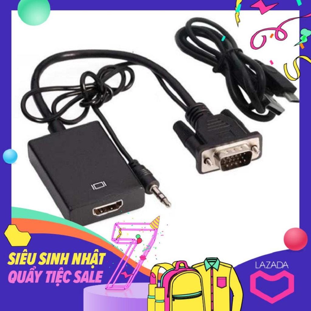 Bộ Cáp chuyển đổi tín hiệu từ VGA sang HDMI có âm thanh + Cáp Micro USB cấp nguồn