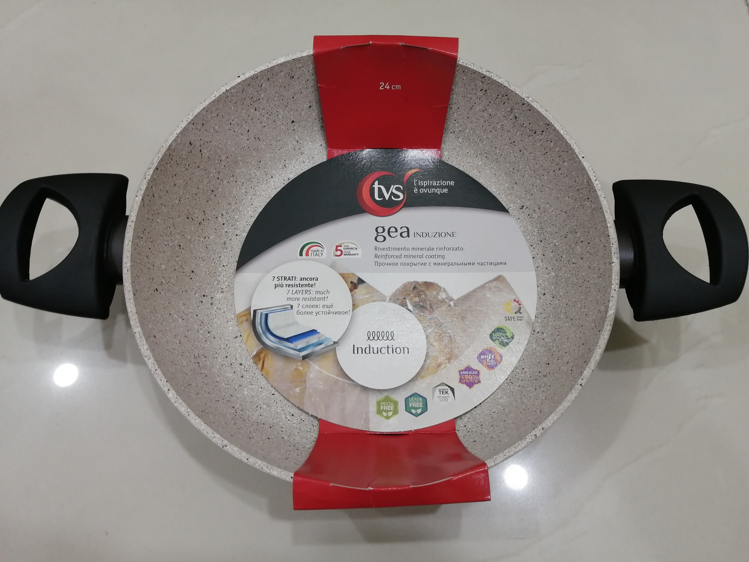 HCM Chảo Chống Dính Ý Vân Đá GEA 2 Quai 24cm - Dùng trên bếp từ & các loại bếp