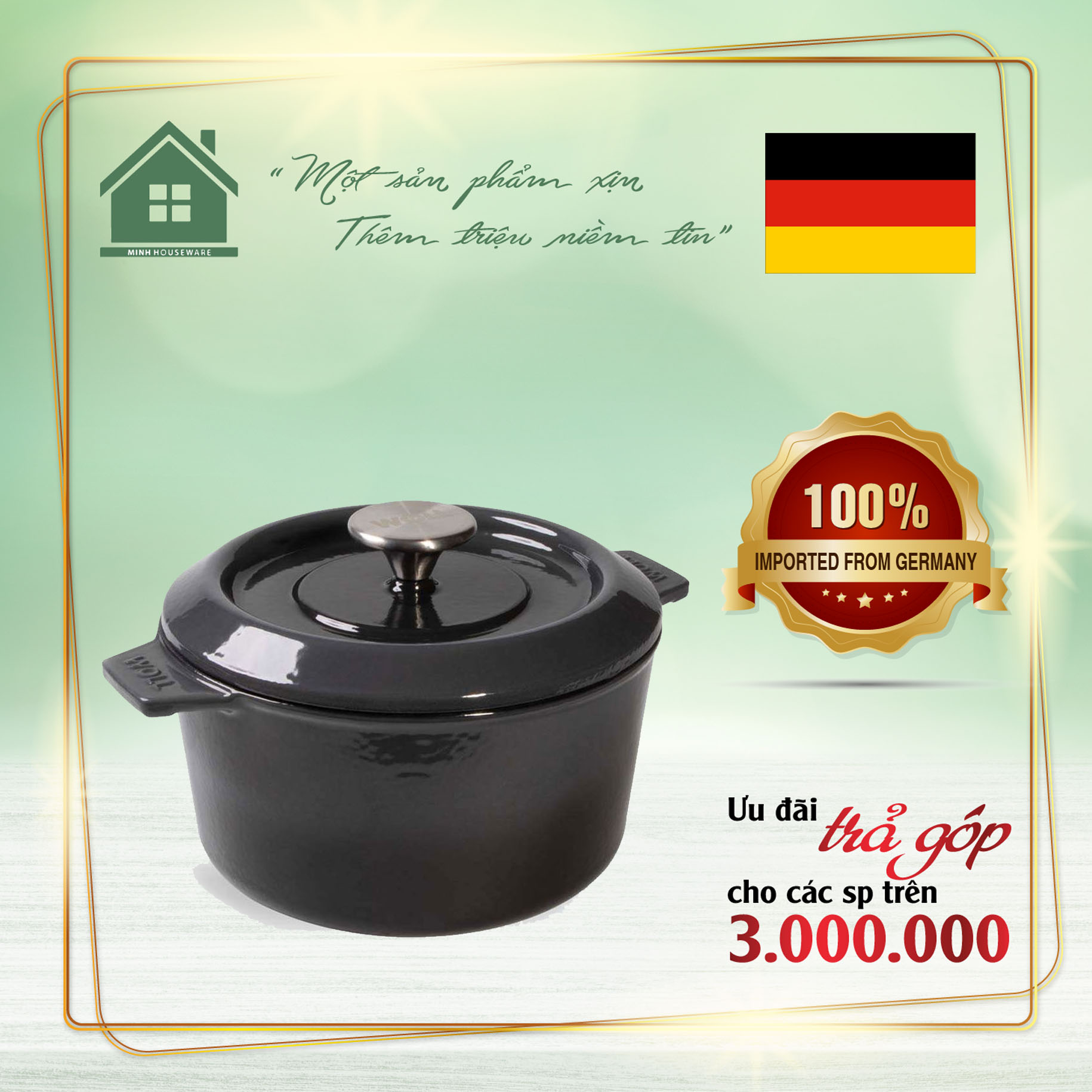 Nồi gang woll iron pots 20cm - carbon grey - nhập khẩu đức - minh housewares made in germany dùng trên các loại bếp như bếp từ, ga, hồng ngoại. bắt từ và giữ nhiệt cực tốt