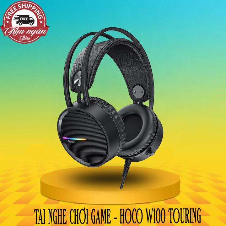 Tai nghe chơi game có dây hoco w100 touring có micrô đa hướng cắm riêng 3,5mm cho tai nghe / 3,5 mm cho mic / usb cắm cho đèn led cáp 2,4m với đèn led 5 mầu.